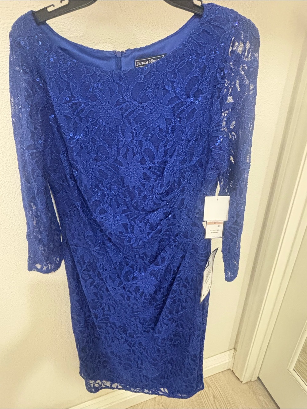 Jessica Howard Cobalt Blue Lace Long-Sleeve Sheath Dress